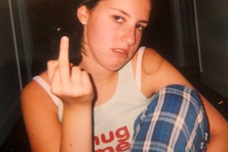 Angsty teenage me flipping the bird at my tumor