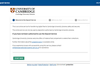Screenshot showing Home Page of the Deposit Service