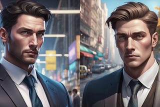Two images. Hank, a gorgeous man with dark hair, brown eyes, and well trimmed facial hair. Ryan, a handsome younger man with light brown hair, blue eyes  and clean shave.