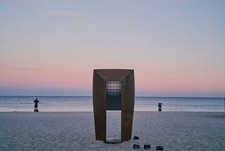 Sculptures by the Sea in the magic hour