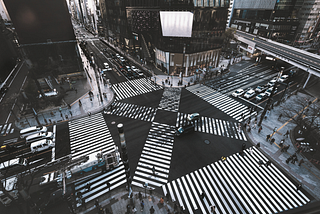 A busy city crosswalk