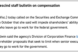 Baldwin to SEC: “We should be cracking down on these government service golden parachutes.”