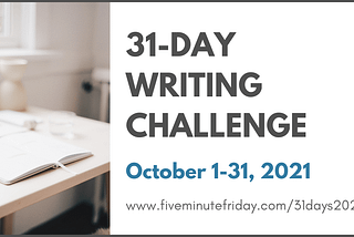 Graphic for the 31-day writing challenge with an open notebook that has blank pages.