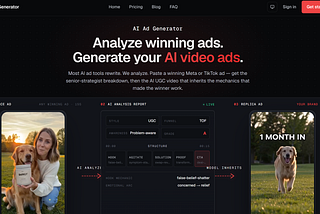 AI Ad Generator dashboard showing how to analyze winning competitor ads and clone high-converting AI video variations for dropshipping.