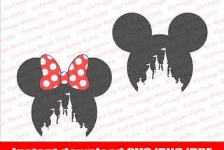 Mickey and Minnie Mouse castle SVG, set of two mouse head SVG, Instant download for Cricut and Silhouette, digital cut file, Dxf, Png, Svg