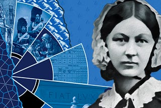 Blue collage of Florence Nightingale imagery.
