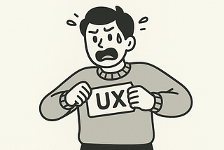 Unhappy designer ripping off the UX tag off their sweater.