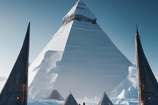 Large snow and ice-covered pyramid in Antarctica