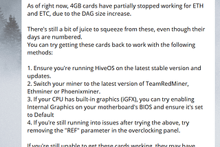 Image of chat from Hive OS showing troubleshooting guide