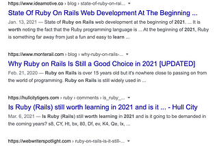 The Google Search Results for ‘is ruby on rails worth learning 2021’