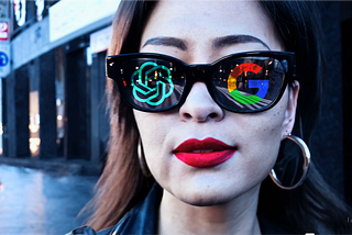 Screenshot from Tokyo walk 1-minute video by Sora — Open AI logo reflection in the left eye and Google logo reflection in the right eye — made by Sepideh Yazdi