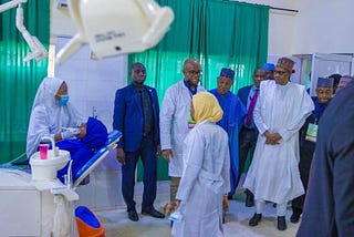 President Muhammadu Buhari, commissioning projects of the Musawa General Hospital, Government Day Secondary School, Musawa, Gora-Makauraci-Malamawa road, and Sandamu-Baure-Babban Mutum road, Gurjiya -Sandamu-Karkarku roads in Daura