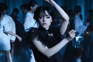 Jenny Ortega as Wednesday Addams dances to the Cramps version of the song Goo Goo Muck in a viral clip from the Netflix TV series ‘Wednesday’.