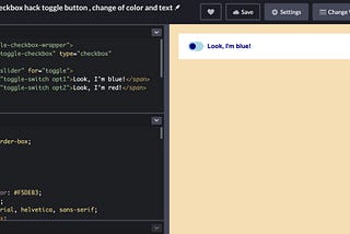 screenshot of a toggle switch on codepen