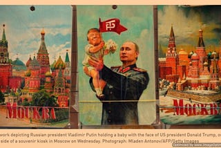 Irishtimes putin holding up child Trump Getty Images