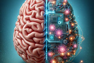 AI-Generated image of a human brain integrated with an AI computer system