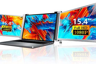 15.4" Laptop Screen Extender | Full HD IPS 1080P Triple Portable Monitor | Dual Monitor Extender | Compatible with 15.6–17.3in Win, OS X | Type C, USB A & HDMI | Plug and Play