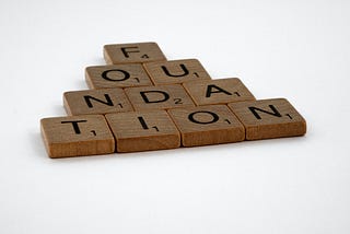 Scrabble letters stacked in a pyramid, spelling out ‘FOUNDATION’