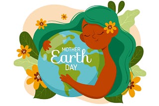 Illustration for Mother Earth Day — A girl with green hair hugging the planet