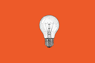 line drawing of a light bulb on an orange background