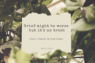 A creative displaying an excerpt from a write-up, which goes like: “Because grief might be worse than that but it’s no trash.”