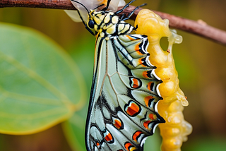 A caterpillar transforming into a butterfly