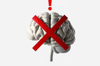 An AI generated image of a brain with a redexclamation mark above the brain and a big red x over the brain as to represent no entry.