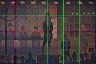 Circus Sideshow (Parade de cirque) https://www.metmuseum.org/art/collection/search/437654Fig. 7. “Circus Sideshow” with a diagram of Seurat’s compositional grid