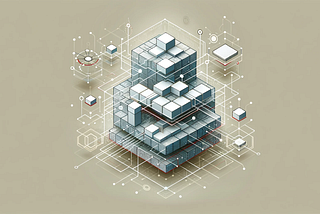 Abstract illustration of blockchain layers for a technical guide, featuring interconnected grey blocks with red highlights symbolizing connectivity and data structure in a decentralized network.