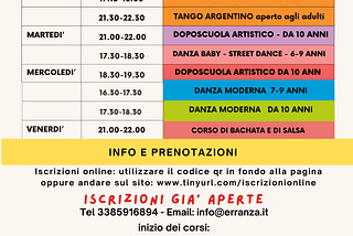Erranza Asd — Orari ufficiali dei corsi 2024–2025