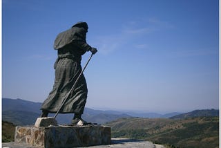 Statue of walker on The Camino in Spain