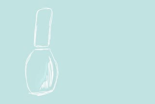 A sketch of a bottle of nail polish. The background is robin’s egg blue and the lines of the drawing are white. Drawn by BB.