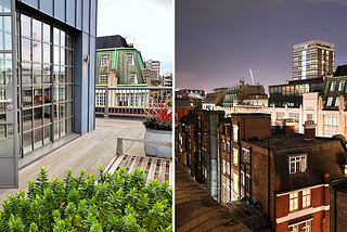 The view in day and night from the Terrace Suite’s private balcony. Photos by Laura Metze.