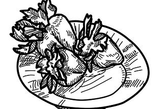 Line drawing of a plate of strawberries