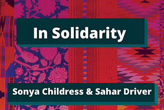 quilt background with dark teal title boxes for title and author. Title text reads “In Solidarity” by Sonya Childress and Sahar Driver