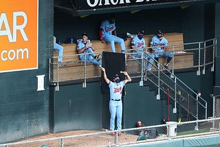 The Twins reliever, Lewis Thorpe, looses up in the bullpen.