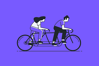 An illustration of a woman and a man on a tandem bicycle