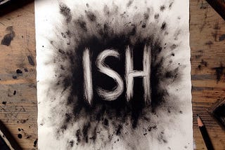 A charcoal print of the letters ISH