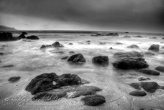 A Winter B&W view of “Yellow Beach” in Chile