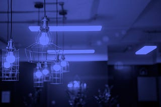 Closeup of shiny lightbulbs in the Adarga London office