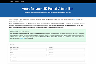 A screenshot of Zac Down’s volunteer run Online Postal Vote site, soon to be retired
