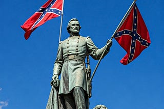 AI-Generated image of a statute of a confederate general with confederate flags
