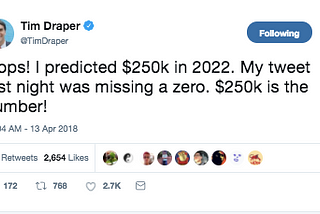 What is so special about Tim Draper’s BTC $250K prediction?