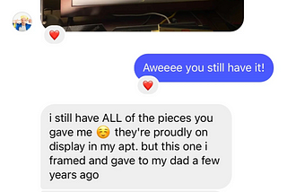 Screenshot of text messages with R about an intaglio print from years ago