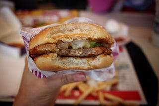 Hamburger with fries.