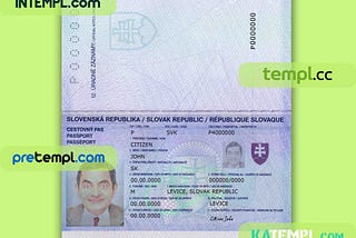 Slovakia passport PSD download template