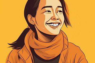 An illustration a girl designer with a big smile