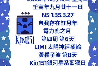 Kin151銀河星系藍猴日|馬雅曆流日|2022/10/16