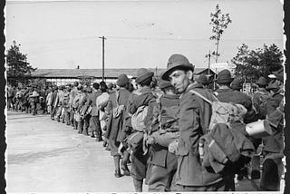 Italian Military Internees heading toward the prison camp, in September 1943