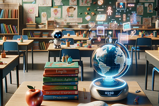 Picture of a classroom with futuristic technology elements